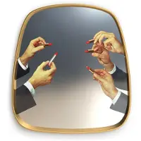 Seletti Spiegel Toiletpaper Mirror With Wooden Frame Lipsticks