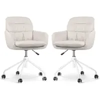Nolon Nout-Mia Bureaustoelen Set van 2 Beige - met Armleuning - Stof - Verstelbaar - Wieltjes - Wit Onderstel