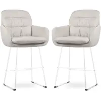 Nolon Nino-Mia Barkrukken Set van 2 Beige - met Armleuning - Wit Onderstel - 65 cm - Kookeiland - Barkruk met Rugleuning