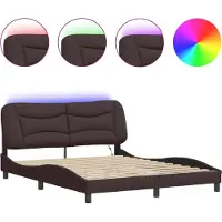 vidaXL Bedframe met LED zonder matras "Hvar" 160x200 cm stof donkerbruin