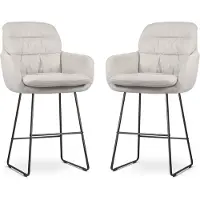 Nolon Nino-Mia Barkrukken Set van 2 Beige - met Armleuning - Zwart Onderstel - 65 cm - Kookeiland - Barkruk met Rugleuning