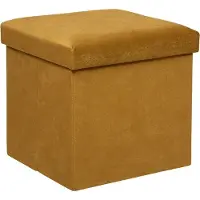 Atmosphera Poef/krukje/hocker Amber - Opvouwbare zit opslag box - fluweel Okergeel - D38 x H38 cm - MDF/polyester