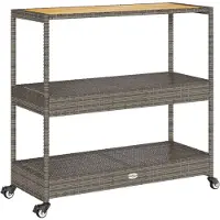 vidaXL Keukentrolley 3-laags poly rattan en massief acaciahout grijs