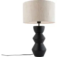QAZQA Design tafellamp zwart 16 cm stoffen kap lichtgrijs 35 cm - Alisia