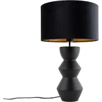 QAZQA Design tafellamp zwart velours kap zwart met goud 35 cm - Alisia