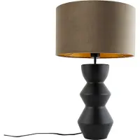 QAZQA Design tafellamp zwart 16 cm velours kap taupe met goud 35 cm - Alisia
