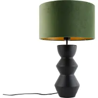 QAZQA Design tafellamp zwart 16 cm velours kap groen met goud 35 cm - Alisia