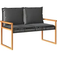 vidaXL - Tuinbank - met - kussen - poly - rattan - en - acaciahout - zwart