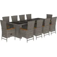 vidaXL 11-delige tuinset met kussens, grijs, polyrotan