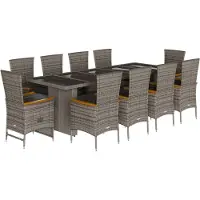 vidaXL 11-delige tuinset met kussens, grijs, polyrotan