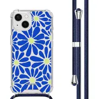 IMoshion Design hoesje met koord voor de Apple iPhone 13 - Cobalt Blue Flowers Connect