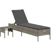 vidaXL Ligbed met tafel en kussen poly rattan grijs