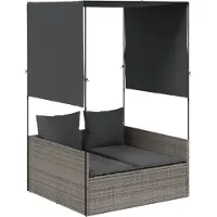 vidaXL Ligbed tweepersoons met dak en gordijn poly rattan grijs