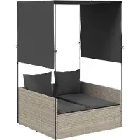 vidaXL Ligbed tweepersoons met dak en gordijn poly rattan lichtgrijs
