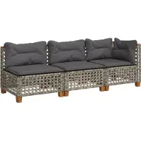 vidaXL Tuinbank 3-zits met kussens poly rattan grijs