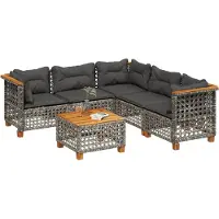 vidaXL 6-delige Loungeset met kussens poly rattan grijs