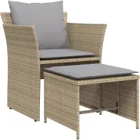 vidaXL Tuinstoel met voetenbank poly rattan beige