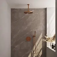 Brauer Edition Inbouw Regendoucheset 3-weg Rond - 30cm Hoofddouche - Plafondarm - Staafhanddouche - Wandhouder - Geborsteld Koper PVD - Messing - Kranen, Douchekranen, Douchesets, Inbouw douchesets
