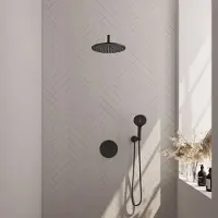 Brauer Edition Inbouw Regendoucheset 3-weg Rond - 30cm Hoofddouche - Gebogen Wandarm - 3 Standen Handdouche - Wandhouder - Mat Zwart - Messing - Kranen, Douchekranen, Douchesets, Inbouw douchesets