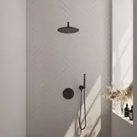 Brauer Edition Inbouw Regendoucheset 3-weg Rond - 30cm Hoofddouche - Gebogen Wandarm - Staafhanddouche - Wandhouder - Mat Zwart - Messing - Kranen, - Kranen, Douchekranen, Douchesets, Inbouw