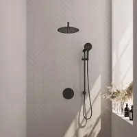 Brauer Carving Inbouw Regendoucheset 3-weg Rond - 30cm Hoofddouche - Gebogen Wandarm - 3 Standen Handdouche - Glijstang - Mat Zwart - Messing - Kranen, Douchekranen, Douchesets, Inbouw douchesets