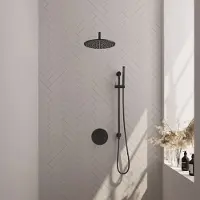Brauer Edition Inbouw Regendoucheset 3-weg Rond - 30cm Hoofddouche - Gebogen Wandarm - Staafhanddouche - Glijstang - Mat Zwart - Messing - Kranen, - Kranen, Douchekranen, Douchesets, Inbouw douchesets