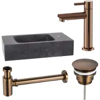 FortiFura Fuente Fonteinset - 40x22x9cm - 1 kraangat - natuursteen - fonteinkraan koper - zwart SW970033/SW799405/SW799403/SW533192