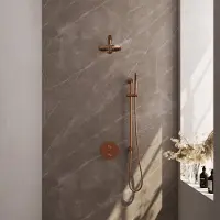 Brauer Carving Inbouw Regendoucheset 3-weg Rond - 20cm Hoofddouche - Rechte Wandarm - Staafhanddouche - Glijstang - Geborsteld Koper PVD - Messing - Kranen, Douchekranen, Douchesets, Inbouw