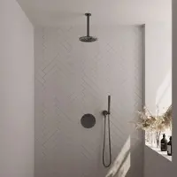 Brauer Edition Inbouw Regendoucheset 3-weg Rond - 20cm Hoofddouche - Plafondarm - Staafhanddouche - Wandhouder - Geborsteld Gunmetal PVD - Messing - Kranen, Douchekranen, Douchesets, Inbouw