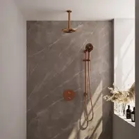 Brauer Carving Inbouw Regendoucheset 3-weg Rond - 20cm Hoofddouche - Plafondarm - 3 Standen Handdouche - Glijstang - Geborsteld Koper PVD - Messing - Kranen, Douchekranen, Douchesets, Inbouw