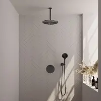 Brauer Carving Inbouw Regendoucheset 3-weg Rond - 30cm Hoofddouche - Plafondarm - 3 Standen Handdouche - Wandhouder - Geborsteld Gunmetal PVD - Kranen, Douchekranen, Douchesets, Inbouw douchesets