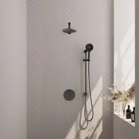 Brauer Carving Inbouw Regendoucheset 3-weg Rond - 20cm Hoofddouche - Rechte Wandarm - 3 Standen Handdouche - Glijstang - Geborsteld Gunmetal PVD - Kranen, Douchekranen, Douchesets, Inbouw douchesets