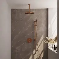 Brauer Carving Inbouw Regendoucheset 3-weg Rond - 30cm Hoofddouche - Plafondarm - Staafhanddouche - Glijstang - Geborsteld Koper PVD - Messing - Kranen, Douchekranen, Douchesets, Inbouw douchesets