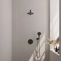 Brauer Edition Inbouw Regendoucheset 3-weg Rond - 20cm Hoofddouche - Rechte Wandarm - 3 Standen Handdouche - Wandhouder - Mat Zwart - Messing - Kranen, Douchekranen, Douchesets, Inbouw douchesets