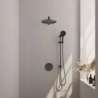 Brauer Carving Inbouw Regendoucheset 3-weg Rond - 30cm Hoofddouche - Rechte Wandarm - 3 Standen Handdouche - Glijstang - Geborsteld Gunmetal PVD - Kranen, Douchekranen, Douchesets, Inbouw douchesets