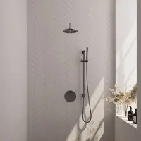 Brauer Carving Inbouw Regendoucheset 3-weg Rond - 20cm Hoofddouche - Gebogen Wandarm - Staafhanddouche - Glijstang - Geborsteld Gunmetal PVD - Messing - Kranen, Douchekranen, Douchesets, Inbouw
