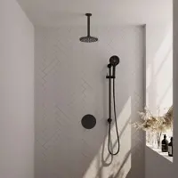 Brauer Edition Inbouw Regendoucheset 3-weg Rond - 20cm Hoofddouche - Plafondarm - 3 Standen Handdouche - Glijstang - Mat Zwart - Messing - Kranen, - Kranen, Douchekranen, Douchesets, Inbouw douchesets