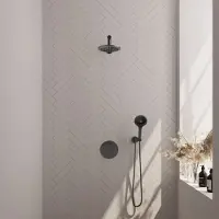 Brauer Edition Inbouw Regendoucheset 3-weg Rond - 20cm Hoofddouche - Rechte Wandarm - 3 Standen Handdouche - Wandhouder - Geborsteld Gunmetal PVD - Kranen, Douchekranen, Douchesets, Inbouw douchesets