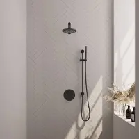 Brauer Edition Inbouw Regendoucheset 3-weg Rond - 20cm Hoofddouche - Rechte Wandarm - Staafhanddouche - Glijstang - Mat Zwart - Messing - Kranen, - Kranen, Douchekranen, Douchesets, Inbouw douchesets