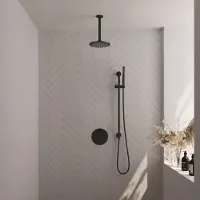 Brauer Black Carving thermostatische inbouw regendouche 3-weg rond SET 89 met 20 cm douchekop en plafondarm en staaf handdouche en doucheslang en geïntegreerde glijstang mat zwart