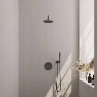 Brauer Edition Inbouw Regendoucheset 3-weg Rond - 20cm Hoofddouche - Gebogen Wandarm - Staafhanddouche - Wandhouder - Geborsteld Gunmetal PVD - Kranen, Douchekranen, Douchesets, Inbouw douchesets