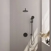 Brauer Edition Inbouw Regendoucheset 3-weg Rond - 20cm Hoofddouche - Gebogen Wandarm - 3 Standen Handdouche - Glijstang - Mat Zwart - Messing - Kranen, Douchekranen, Douchesets, Inbouw douchesets
