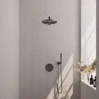 Brauer Edition Inbouw Regendoucheset 3-weg Rond - 30cm Hoofddouche - Rechte Wandarm - Staafhanddouche - Wandhouder - Geborsteld Gunmetal PVD - Messing - Kranen, Douchekranen, Douchesets, Inbouw