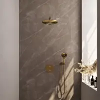 Brauer Edition Inbouw Regendoucheset 3-weg Rond - 30cm Hoofddouche - Rechte Wandarm - 3 Standen Handdouche - Wandhouder - Geborsteld Goud PVD - Kranen, Douchekranen, Douchesets, Inbouw douchesets