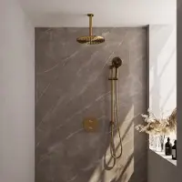 Brauer Edition Inbouw Regendoucheset 3-weg Rond - 30cm Hoofddouche - Plafondarm - 3 Standen Handdouche - Glijstang - Geborsteld Goud PVD - Messing - Kranen, Douchekranen, Douchesets, Inbouw