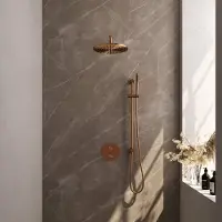 Brauer Edition Inbouw Regendoucheset 3-weg Rond - 30cm Hoofddouche - Gebogen Wandarm - Staafhanddouche - Glijstang - Geborsteld Koper PVD - Messing - Kranen, Douchekranen, Douchesets, Inbouw