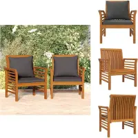 The Living Store Fauteuil - Fauteuils - Houten Fauteuil - Eenpersoonsbank - Fauteuils 2 st met donkergrijze kussens massief acaciahout
