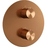 Brauer Copper Carving 3-weg inbouwthermostaat rond met in- en afbouwdelen koper geborsteld PVD