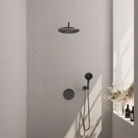 Brauer Carving Inbouw Regendoucheset 3-weg Rond - 30cm Hoofddouche - Gebogen Wandarm - 3 Standen Handdouche - Wandhouder - Geborsteld Gunmetal PVD - Kranen, Douchekranen, Douchesets, Inbouw