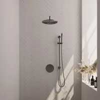 Brauer Carving Inbouw Regendoucheset 3-weg Rond - 30cm Hoofddouche - Gebogen Wandarm - Staafhanddouche - Glijstang - Geborsteld Gunmetal PVD - Messing - Kranen, Douchekranen, Douchesets, Inbouw